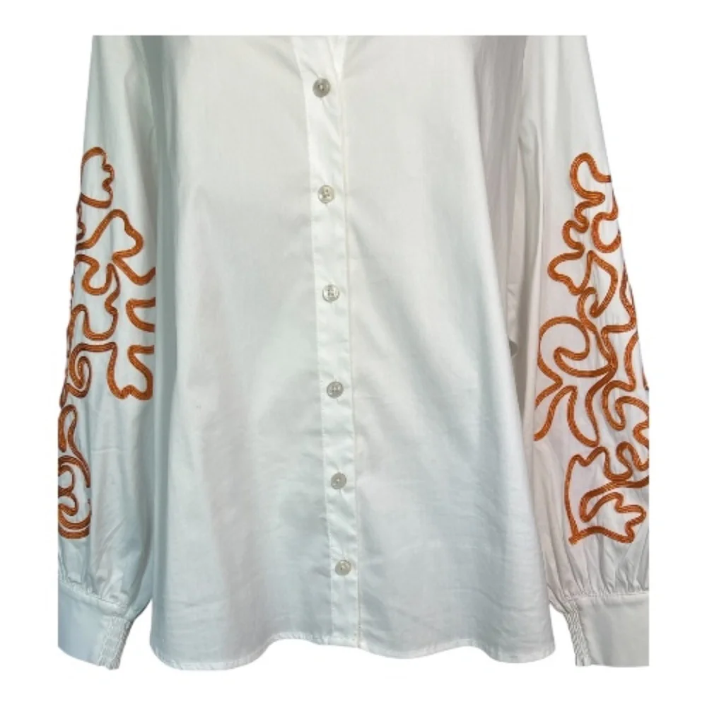 EUC Chico’s embroidered poplin blouse balloon sleeve | size 14 - Picture 3 of 10